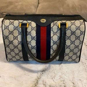 Auth. Vintage Gucci Monogram Web Boston Navy Tote